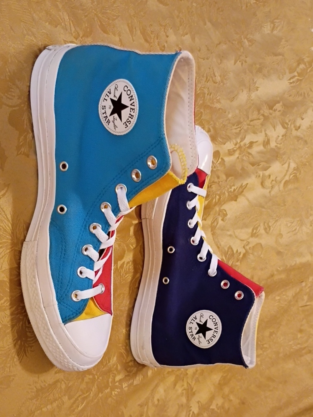 CONVERSE Multicolor High-Top Canvas  Yellow & Red & Blue Men's 11.0 Women's 13.0 - Picture 2 of 10